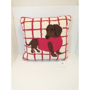 Martha Stewart Brown Dachshund Pillow Needle Punch Doxie Dog  17x17 Christmas